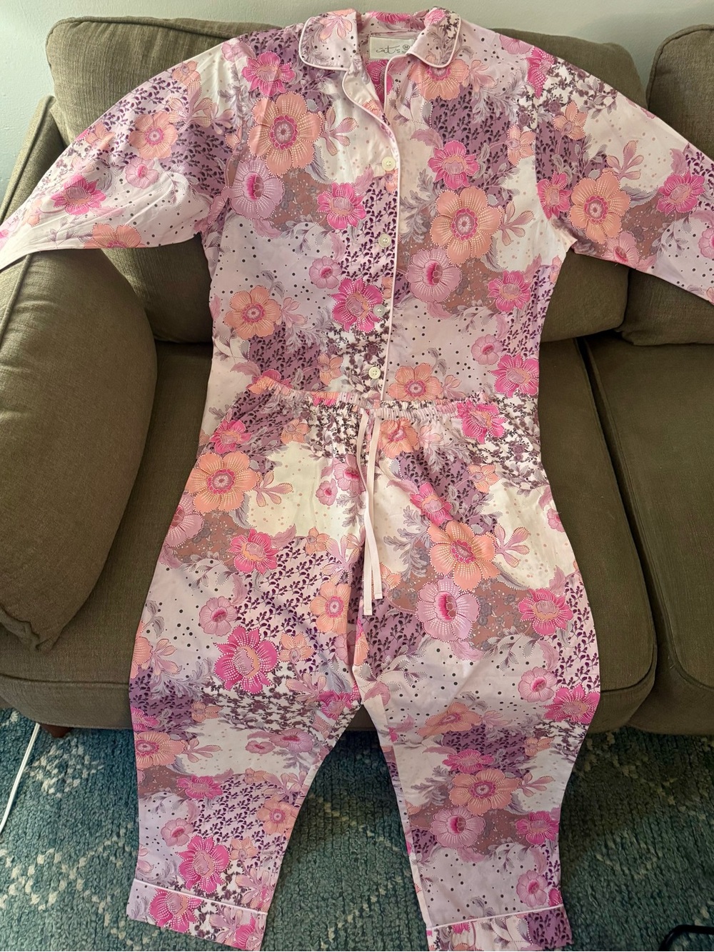 The Cat’s Pajamas Floral Cotton Pajama Set Pink Size M NWT
